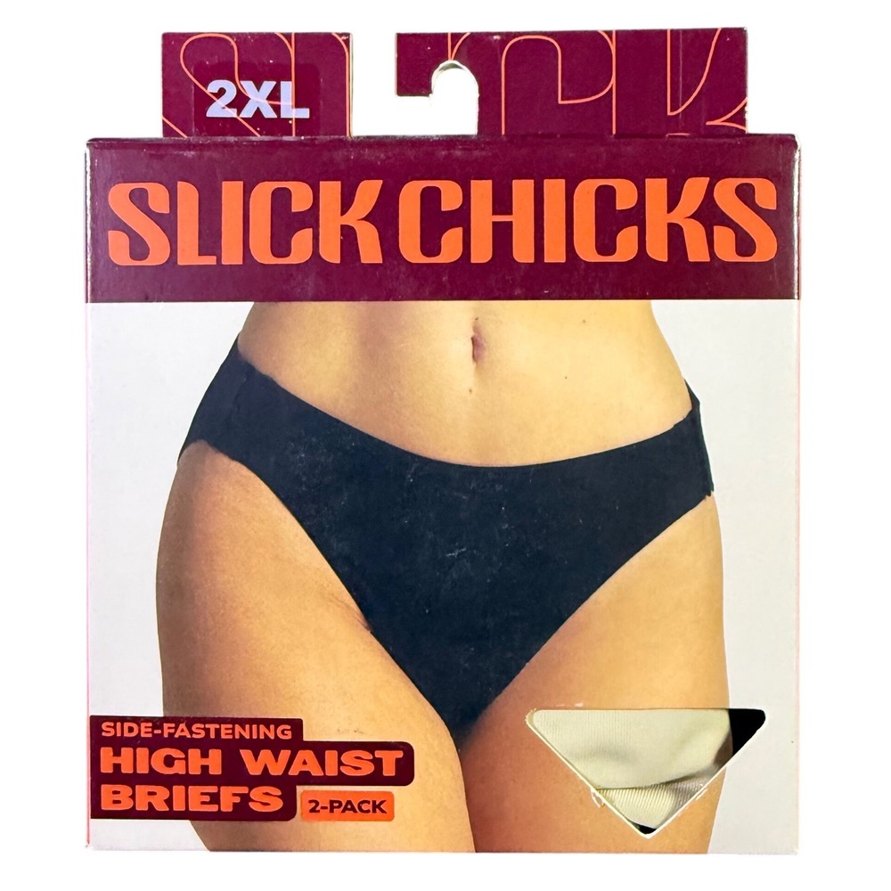 Slick Chicks Black‎ High Waist Briefs Side Fastening Womens 2 Pack Size 2XL